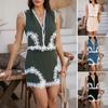 Spring Summer Women's Casual Holiday Style Geometric Clashing Short Pants Set
