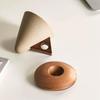 Triangular Cone Ceramic Coffee Cup Vintage Style with Handle Vintage Pottery Mug Drinking Cup Wooden Base Stoneware Cup