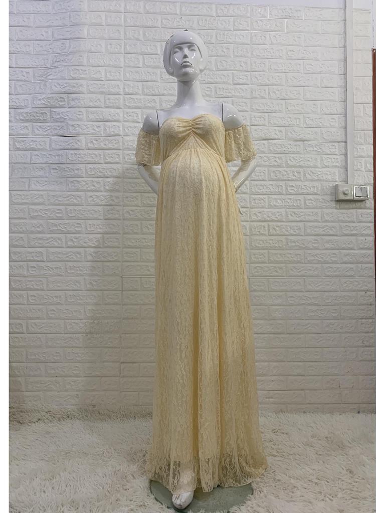 Vestido de Encaje Europeo y Americano con Mangas Acampanadas para Fotografía de Maternidad 8919