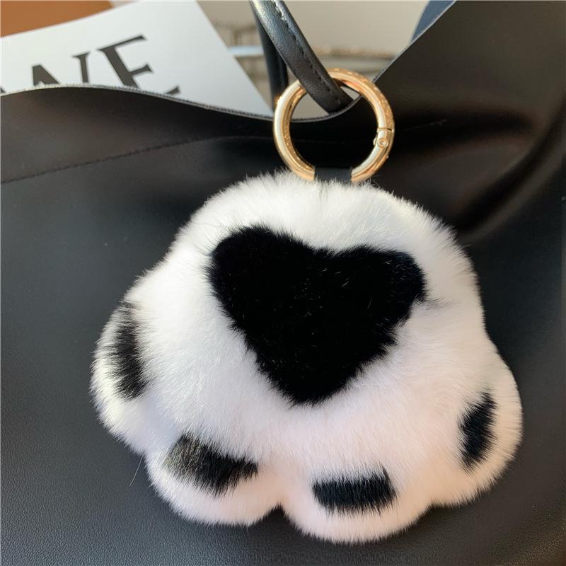 Kitten Paw Rex Rabbit Fur Keyring Pendant - Cute Plush Ball Bag Charm Birthday Gift