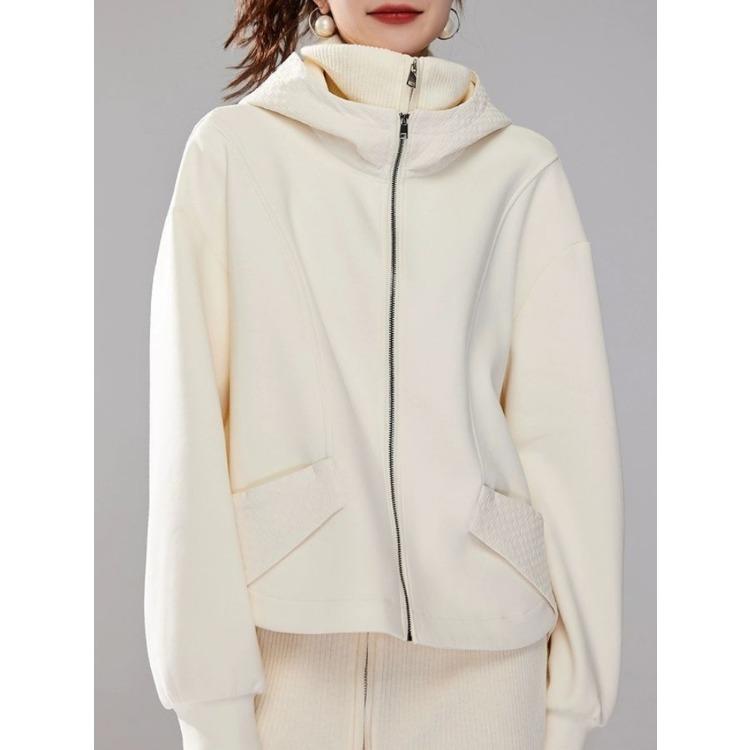 Elegant Korean Hooded Jacket Women Air Layer Coat Fashion Versatile Outerwear