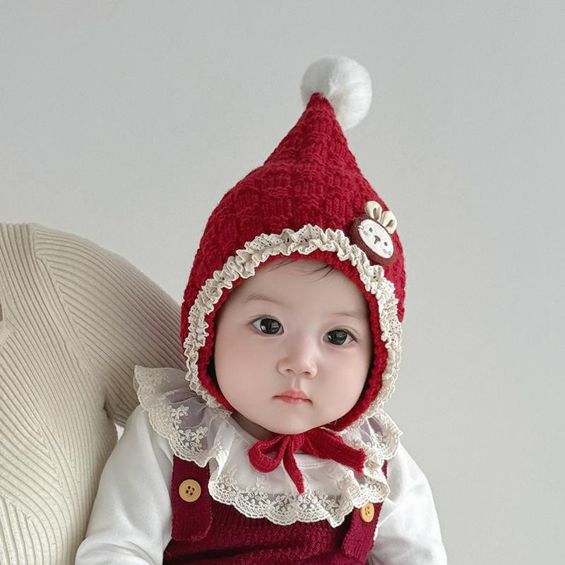 5 Colors Winter Baby Girls Hat Cute Ear Protection Cap for Infant Warm Knitted Beanie Hats Kids Lovely Pixie Cap 6-24M