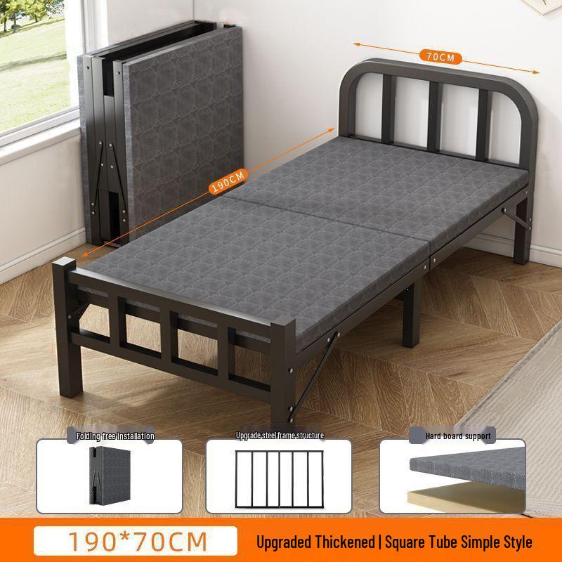 Outdoor Folding Wrought Iron Bed: Portable Single Bed for Home, Office, or Camping