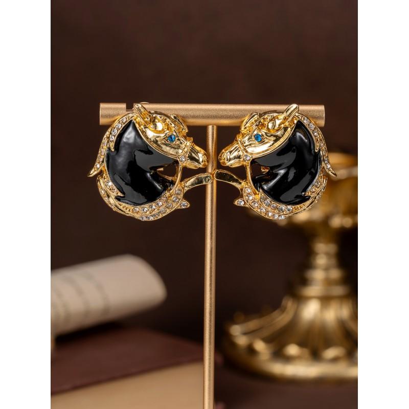 

Vintage Enamel Studded Horse Head Earrings With Versatile Temperament High-end Feel. Women