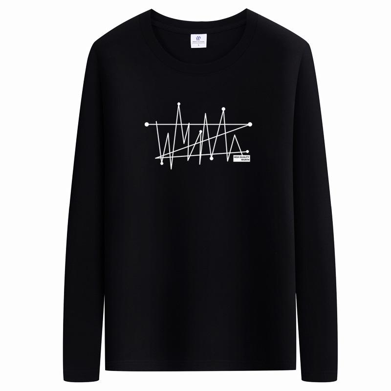 Men's Long-Sleeve Printed Round Neck White Casual Shirt for Spring and Autumn