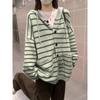 Lazy Wind Striped Hooded Knitted Cardigan Loose Thickened Sweater Women's Autumn and Winter New Casual Coat Top