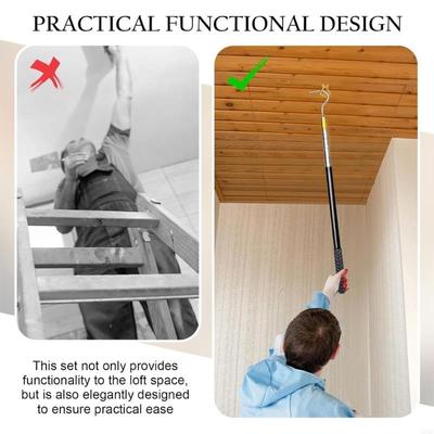   Modern Attic Stair Pull Down Mechanism With Triple Stage Length Adjustment And Reinforced Bronze Hardware