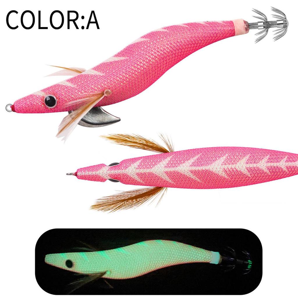 SQUID KING Luminous Wooden Shrimp Squid Hook - Sizes 2.5, 3.0, 3.5 with Rapid Current Lead Head & Rattle for Deep Water.