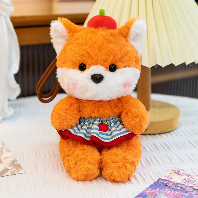 Cartoon Fox Plush Toy With Striped Outfit For Bag Decoration And Collection