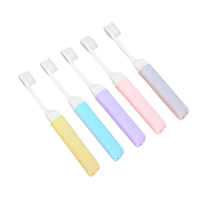 Macaron Color Soft Bristle Folding Toothbrush Set - 5-Pack for Couples & Families, Travel-Ready