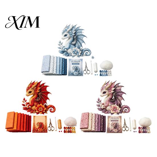 Screen Free Activity Dragon Patchwork DIY Kit, Fabric Sewing Kit with Artistic Crafting Materials Pre-cut Fabric, Beginner Craft for Handmade