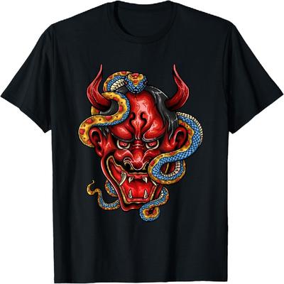 Japanese Demon Harajuku Devil Art Oni Face Mask T-Shirt