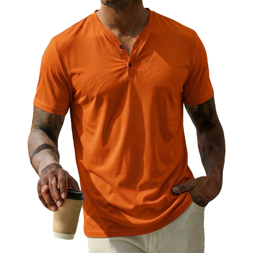 Men Henley Short Sleeve T Shirt Casual Button Down Lightweight Top Soft Fabric Fit Tee Crewneck Design
