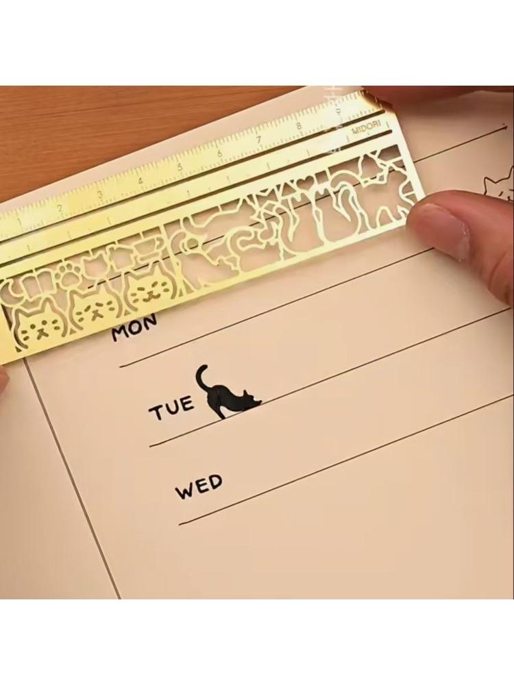 Multifunctional Cute Cat Template Hand Account Ruler Metal Hollow Ruler High-value Student Special Ruler Hot Sale Purchase