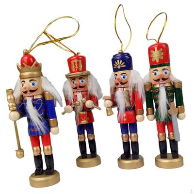4Pcs Christmas Nutcracker Hanging Ornaments Table Decoration Wooden Desktop Crafts