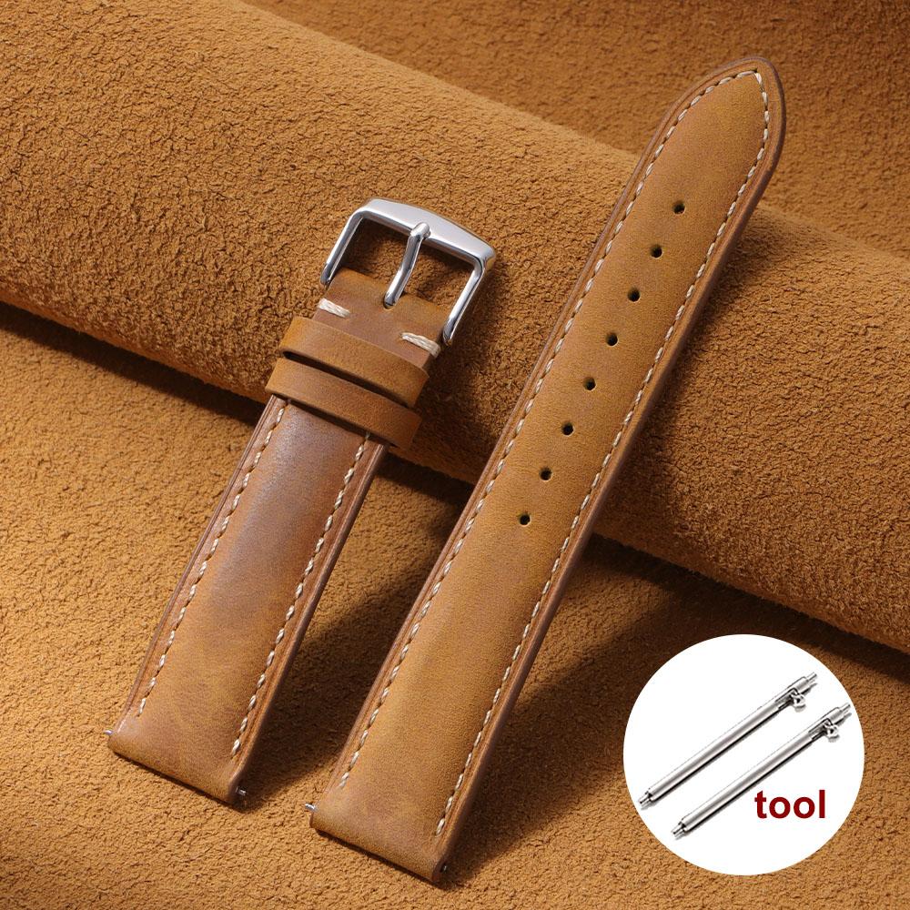 Wax Vintage Quick Release 24mm 22mm 20mm 18mm 16mm 14mm Genuine Leather Watch Bands for Men Women Top Grain Leather Watch Strap