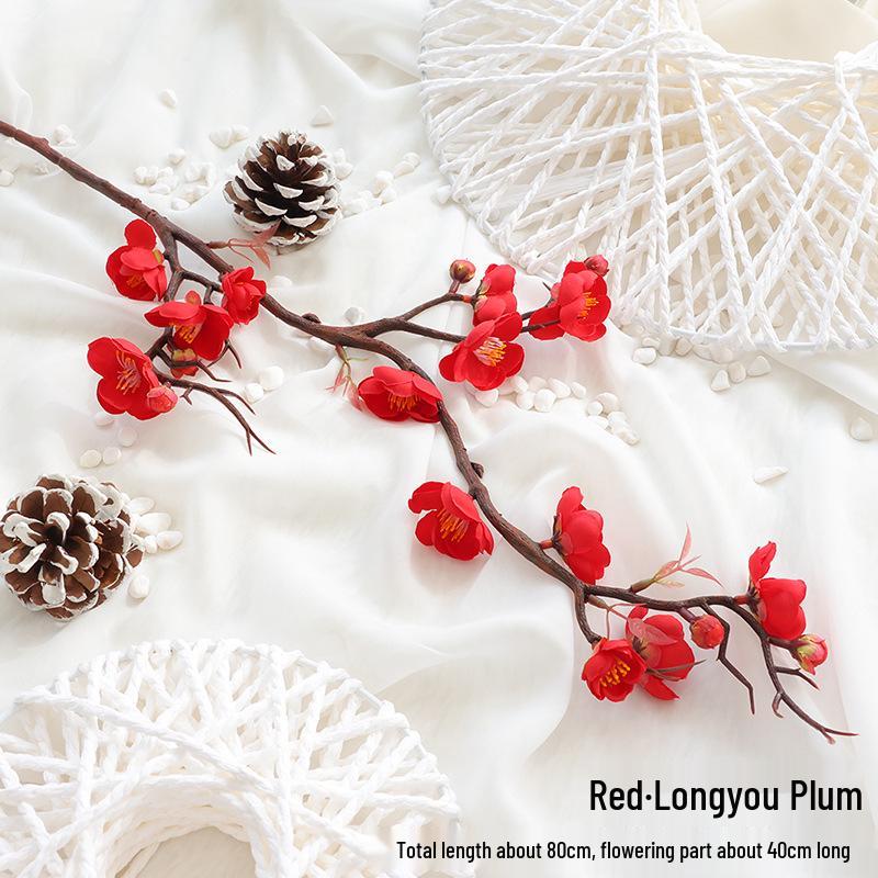 Artificial Plum Blossom Branch Decor - Winter Peach & Dried Flower Bouquet for Living Room, Chinese Home Decoration