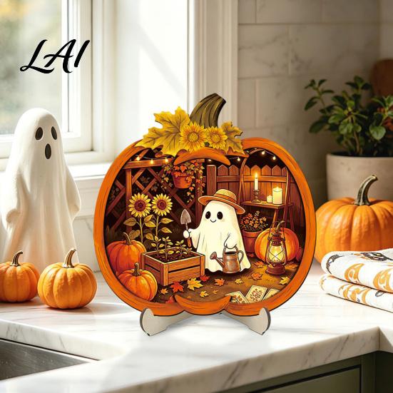 Cool Patterned Ornaments Halloween Door Sign Glowing Ghost Hanging Decor Wooden LED Window Reusable Party Supplies Ornament for Party Spooky