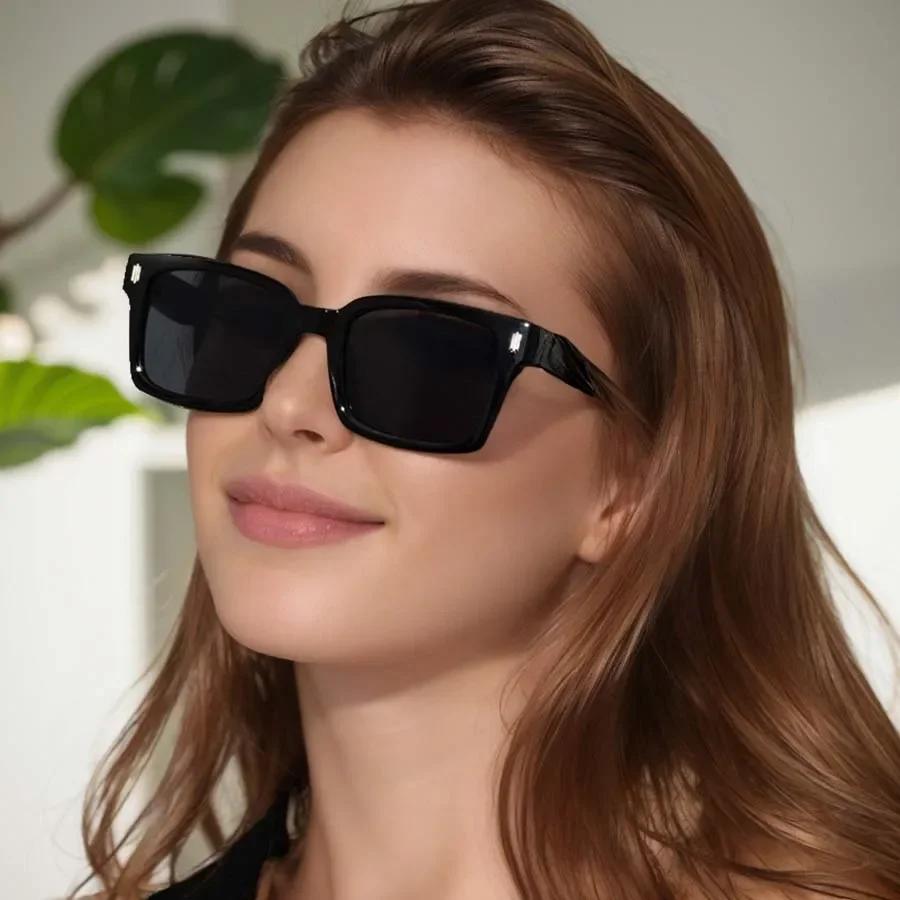 Retro Quadratische Sonnenbrille Damen Herren Vintage Sonnenbrille Weiblich Männlich Mode Schwarz Damen