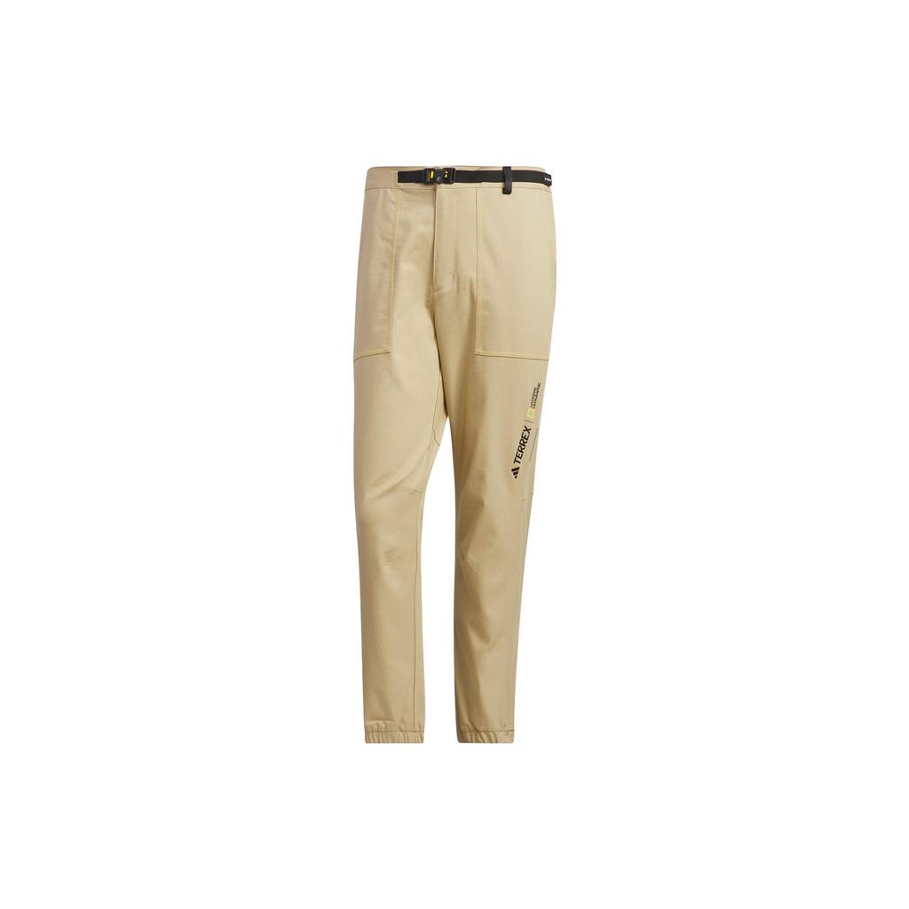 Adidas X National Geographic Twill Solid Color Letter Print Cuffed Outdoor Sports Pants Men Pants Light-Khaki IC1999