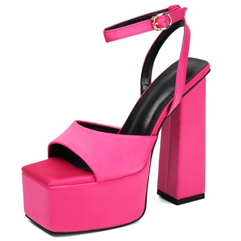Women's Sandals Shoes Summer 2025 Platform Block High Heels Ankle Strap Blue White Pink Red Wedding Dance Fetish Shoes Ladies