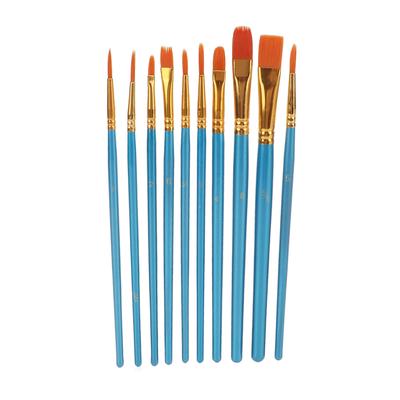 10pcs Watercolor Brushes Multiple Sizes Pearlescent Blue Wooden Handles Easy Cleaning Craft Paint
