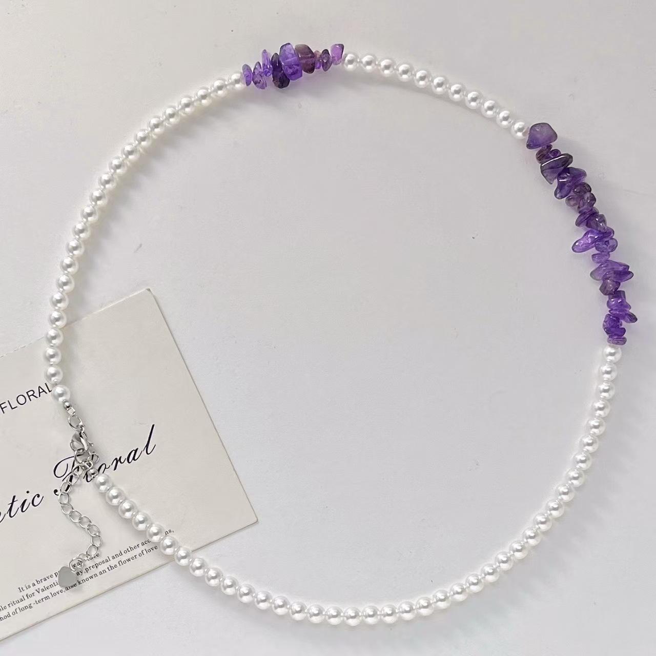 

Vintage Design Sense Artificial Crystal Pearl Natural Amethyst Clavicle Chain Necklace