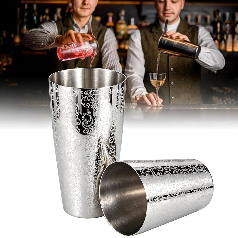 2 Piece Set Etched Pattern Boston Shaker Metal Cocktail Shaker Set Cocktail Making