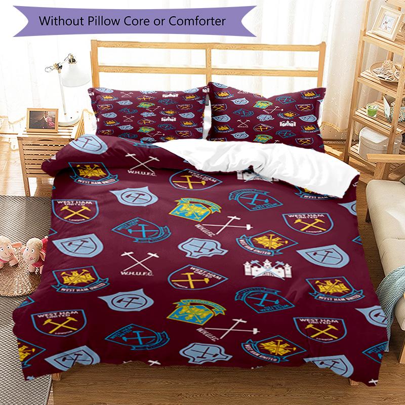 West Ham United Pattern Printed Pattern Duvet Cover Set – includes 1 duvet cover and 2 matching pillowcases Bedroom decor Christmas gifts