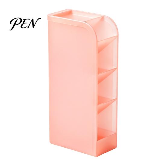 Multi Compartment Organizer Slanted Pen Holder with 5 Compartments, Plastic Stationery Storage Organizer, Box Macaron Colors Space Saving Pencil
