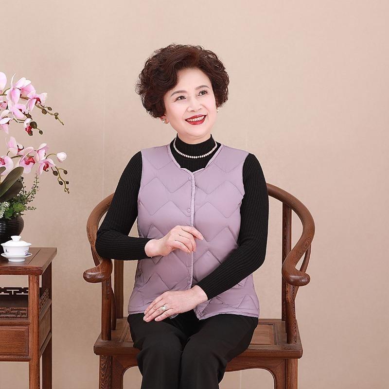 New women's down jacket, vest, mother outfit, medium and old vest, round neck neck, light and thin liner, warm short