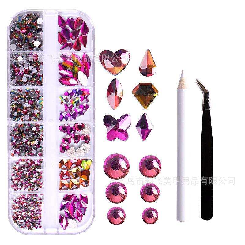 Nagelkonst Smycken 12-Fack Förpackad Glas Strass Nagelkonst Diamant Specialformad Diamant Nagelkonst Smycken Blandad