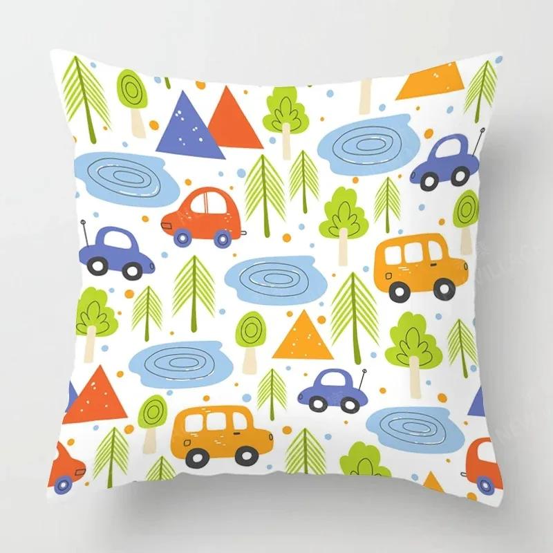Cute Childlike Suitable for Children Type Square Cushion Cover Polyester Sofa Bedroom Living Room Pillowcase Decoration