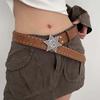 Wide Side Y2k Style Waist Belt Rivet Trouser Decoration Elegant Star PU Leather Belt  Female/Girls