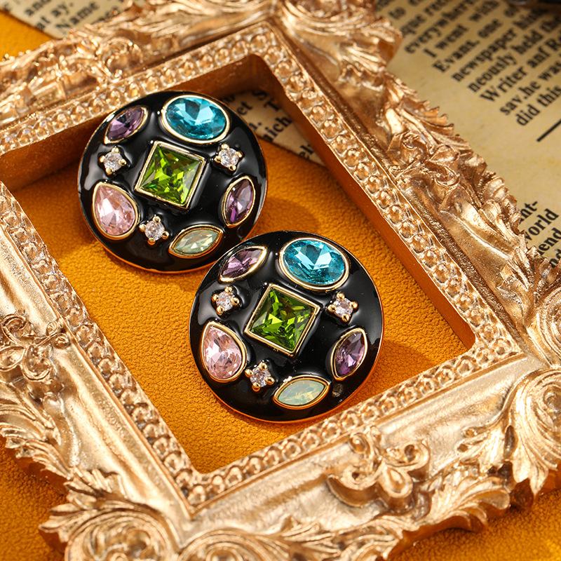 Medieval Classic Vintage Earrings Dropped Oil Enamel Colored Zircon Exaggerated Earrings Fashion Accessories Festival Gift