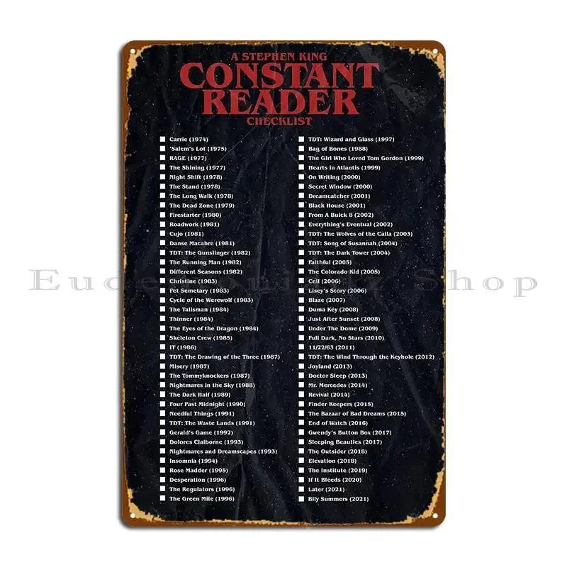 Stephen King Constant Reader Checklist Print Metal Plaque Poster Bar Cinema Customize Home Pub Tin Sign Poster 20x30cm（7.8x11.8inch）