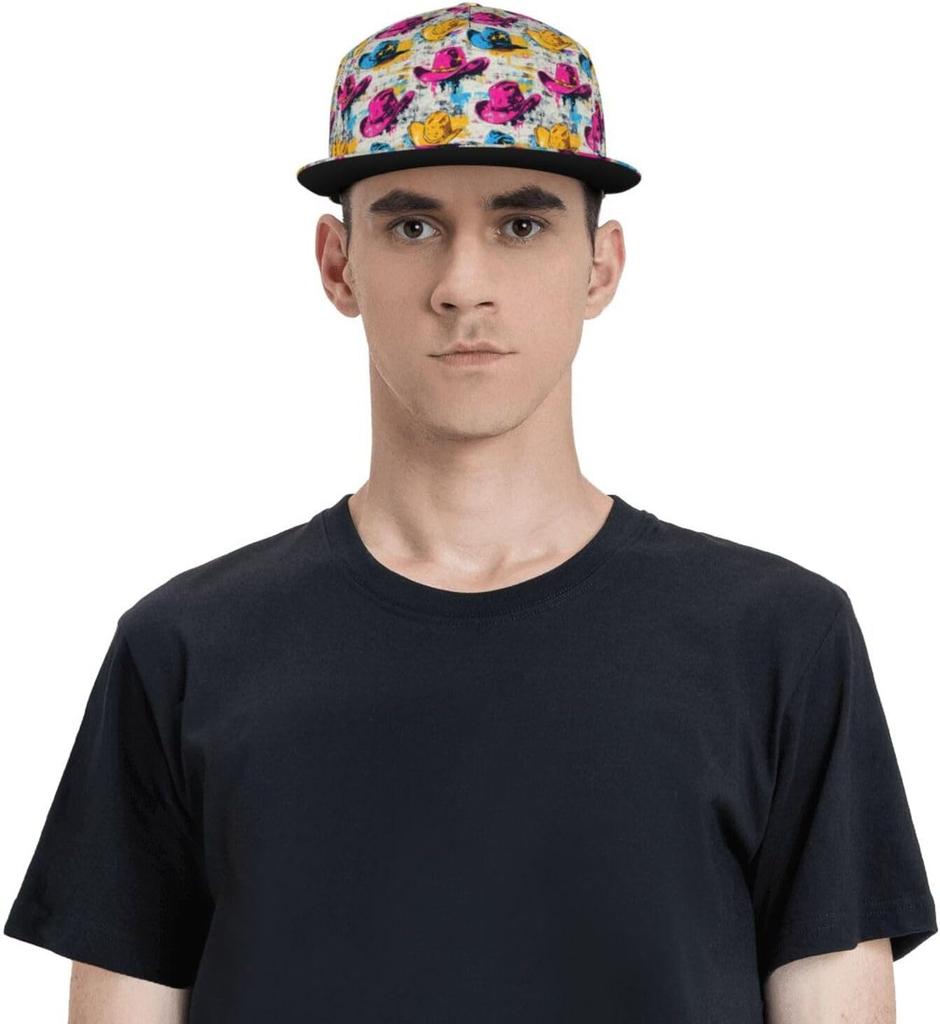Neon Cowboy Hat Pop Graffiti Western Snapback Cap Fashion Comfy Adjustable Graffiti Pink Cowboy Hat Print Flat Baseball Cap