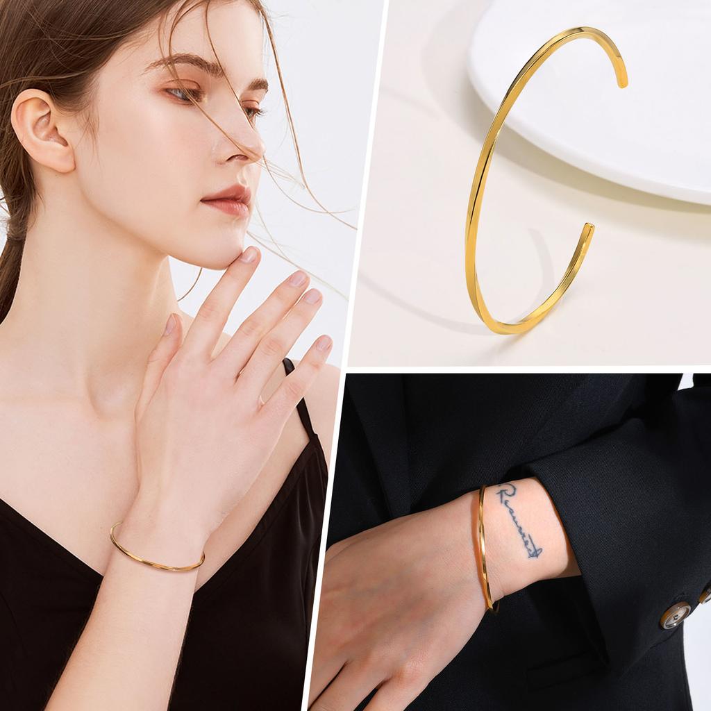 Fashion Stainless steel Full Gloss Bracelets, Blank Mobius Opening Bracelet Gold Color Chain Adjustable,Gift for Women Girls