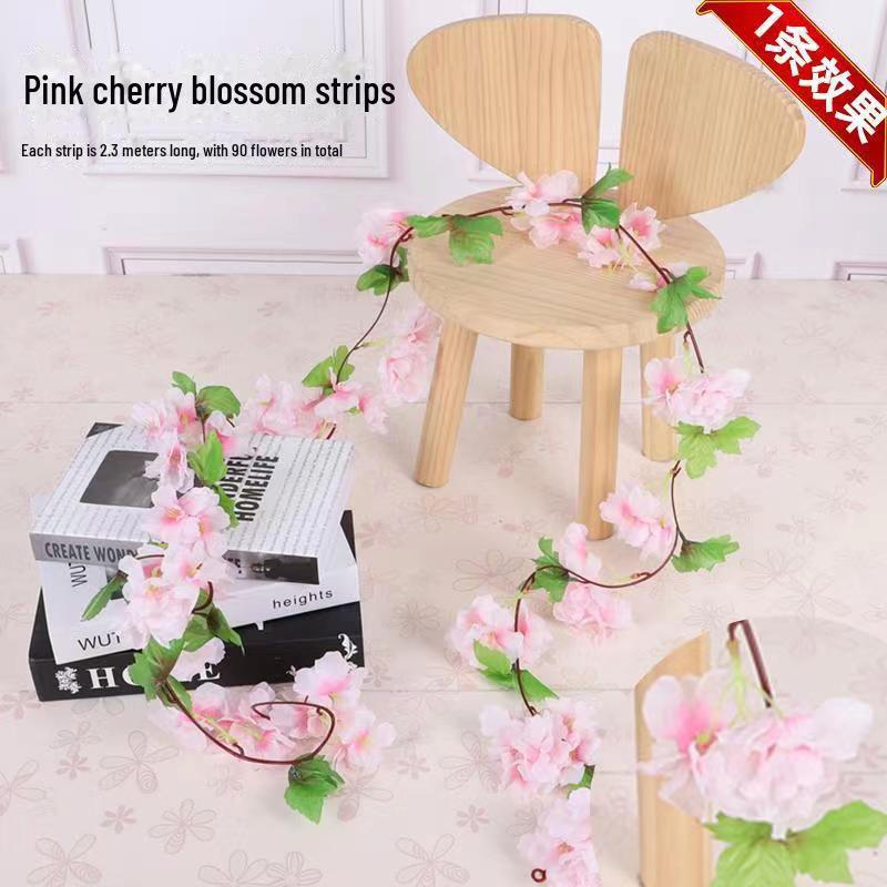 Artificial Cherry Blossom Vines for Air Conditioner Pipe Decoration - Green Plant & Flower Decor