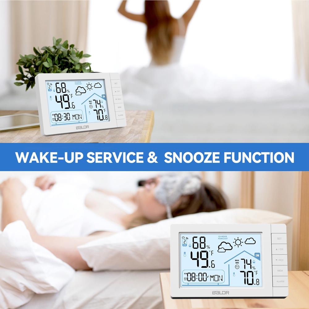 Baldr Wireless Weather Station Digital DCF Wall Table Atomic Alarm Clock Hygrometer Thermometer Frost Alert Forecast Sensor -40C