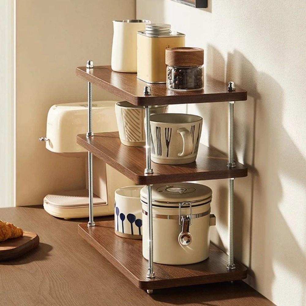 Space Saving Vintage Wooden Storage Rack Thickened 3-Tier Desktop Storage Rack Convenient Minimalist Cup Storage Rack Office