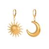 Stainless Steel Geometric Moon And Sun Earrings For Women, French Retro High-End Jewelry Gift