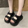 Fashion Platform Beach Shoes Suede Leather Round Head Peep Toe Hook & Loop Thick Bottom Casual Sandals Top Quality
