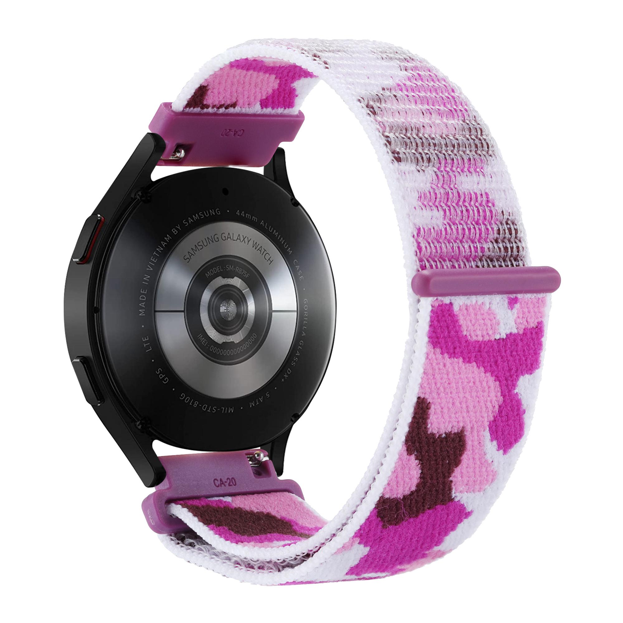 

For Samsung Galaxy Watch6 Classic 47mm 43mm/GarminActive 5 Nylon Watch Strap 20mm Camouflage Wrist Band Purple Camo