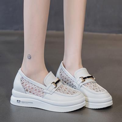 Innere Höhenerhöhung Mesh atmungsaktiv kleine weiße Schuhe Damen Sommer neu dicksohlige Muffin runde Zehenpartie Damenschuhe lässige Mesh-Schuhe