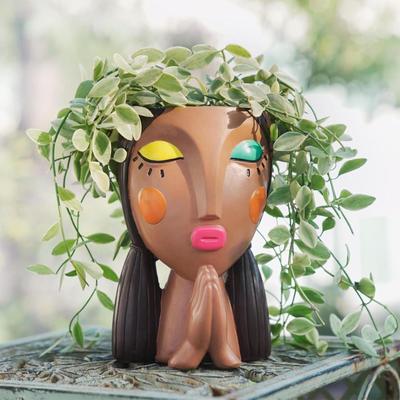 Gesicht Blumenkopf Pflanzgefäß Mädchen Blumentopf für Außen Büro Draußen