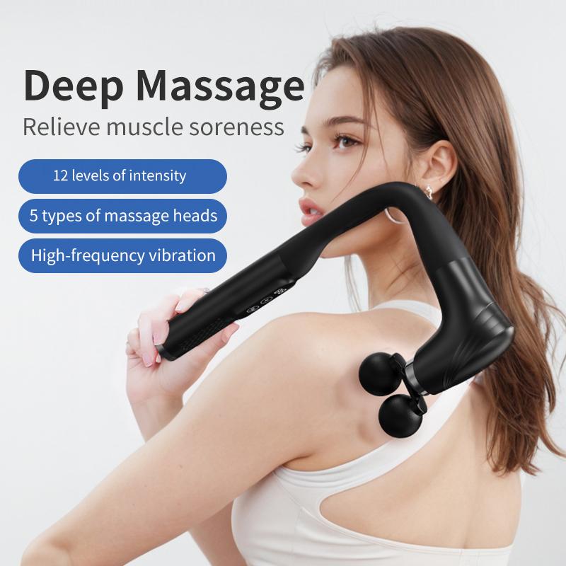 Portable Long-Handle Handheld Deep Tissue Massager Fascia Gun with Adjustable Speed Percussion for Body Neck Back Leg