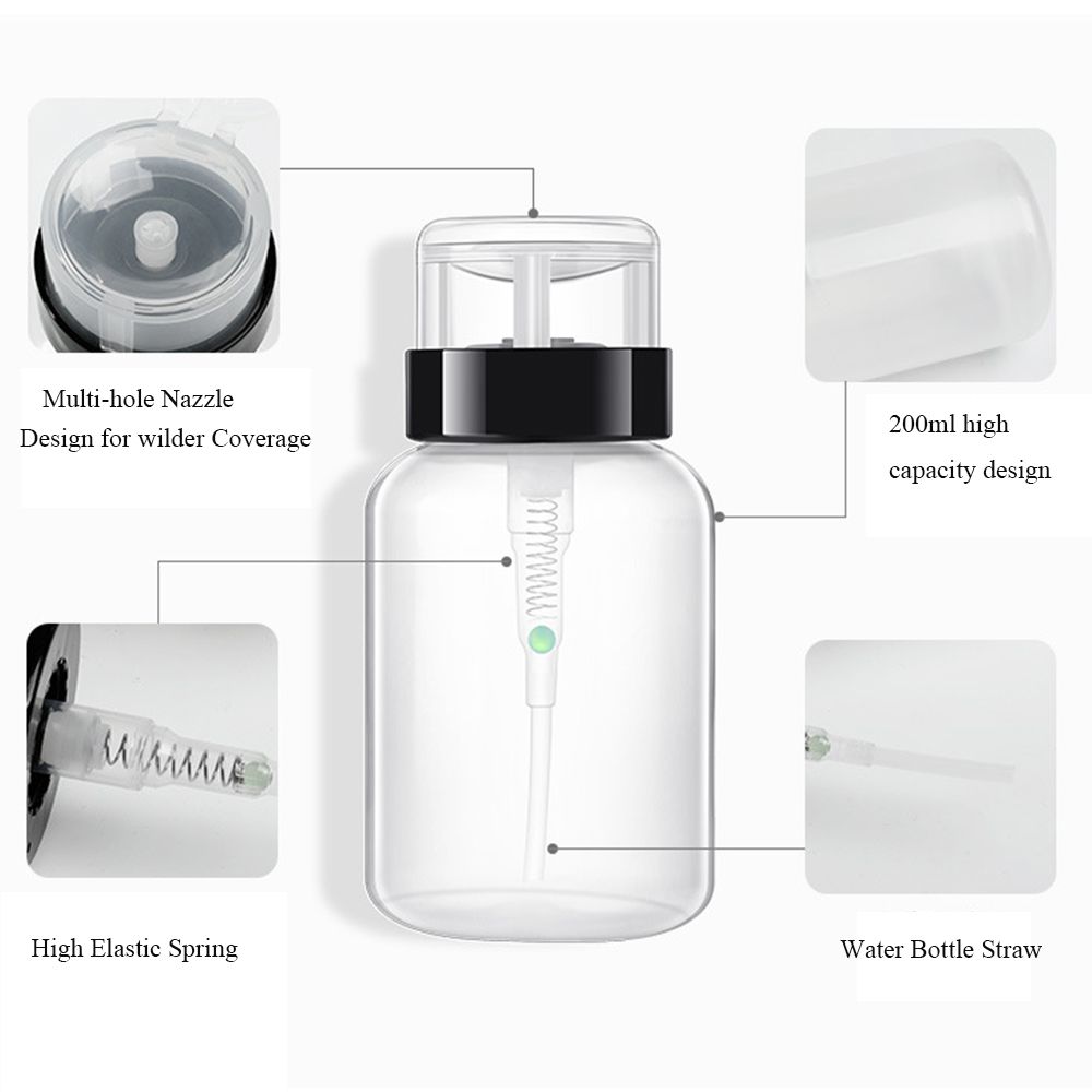 Manicure Liquid 200mL Nail Polish Remover Pump Dispenser Container Clean Acetone Empty Bottle