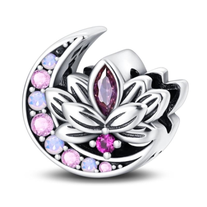 

100%Stering Copper Romantic Lotus Charms Bead Classical Flower Charm Fit 3Mm Original Bangle Bracelet Diy For Women Jewelry