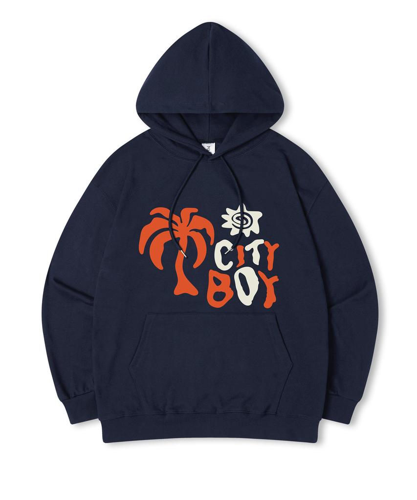 City Boy Oversized Fleece-Lined Printed Hooded Sweatshirt